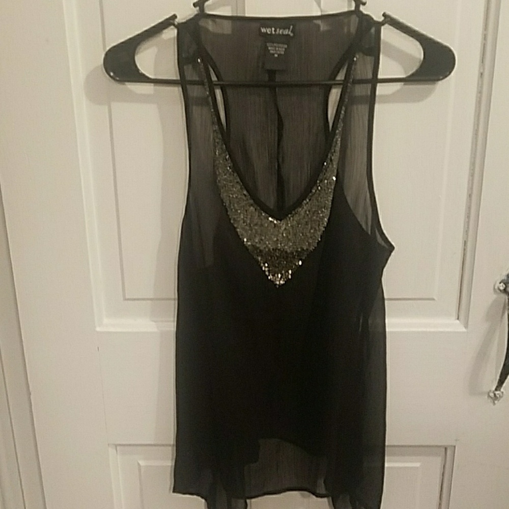 Sheer sequence tank top